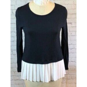 Michael Kors Black Long Top Sleeve Pleated Ruffled White Hem Medium